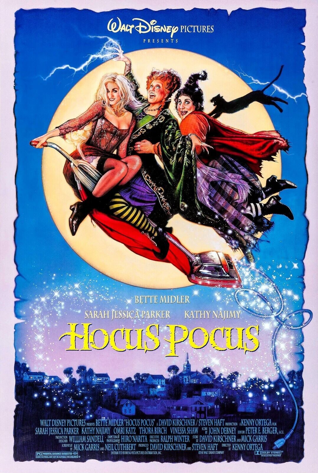 drawing of three witches on broom - hocus pocus movie poster
